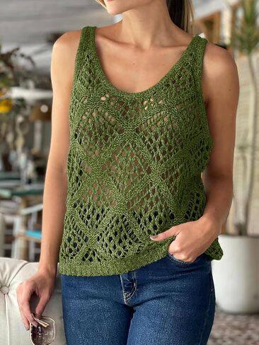 Imily Bela Womens Summer Crochet Tank Tops متماسكة سكوب رقبة سترة سترة بوهو جوفاء خارج التغطية in Saudi Arabia