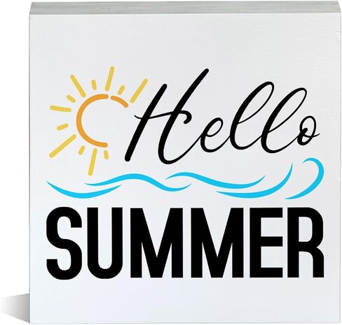Hello Summer Lemons Wooden Box Sign Wood Block Tabletop Sign Decorative Desk Sign Home Shelf Decor 5 X 5 Inches in Saudi Arabia