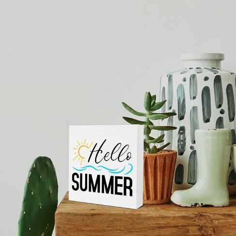 Hello Summer Lemons Wooden Box Sign Wood Block Tabletop Sign Decorative Desk Sign Home Shelf Decor 5 X 5 Inches in Saudi Arabia