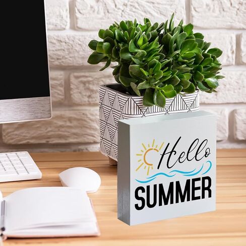 Hello Summer Lemons Wooden Box Sign Wood Block Tabletop Sign Decorative Desk Sign Home Shelf Decor 5 X 5 Inches in Saudi Arabia
