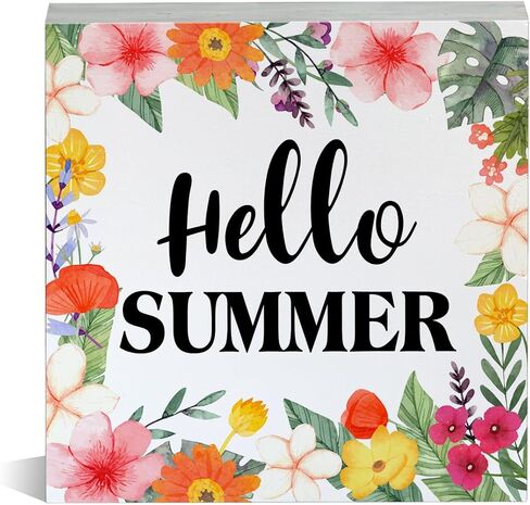 Hello Summer Lemons Wooden Box Sign Wood Block Tabletop Sign Decorative Desk Sign Home Shelf Decor 5 X 5 Inches in Saudi Arabia