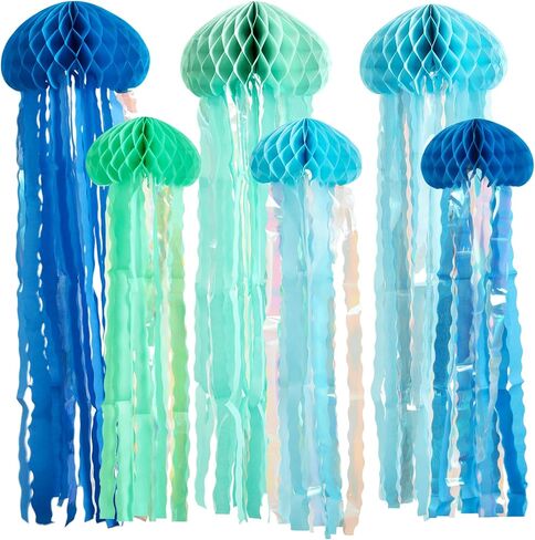 Jellyfish Decorations, 8 Pcs Hanging Jellyfish Honeycomb, Blue Pink Purple Under The Sea Party Decorations, Paper Honeycomb Jelly Fish for Mermaid Ocean Themed Birthday Party Decor in Saudi Arabia