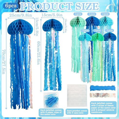 Jellyfish Decorations, 8 Pcs Hanging Jellyfish Honeycomb, Blue Pink Purple Under The Sea Party Decorations, Paper Honeycomb Jelly Fish for Mermaid Ocean Themed Birthday Party Decor in Saudi Arabia