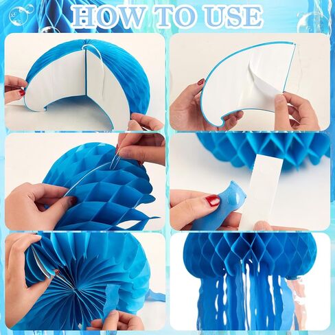 Jellyfish Decorations, 8 Pcs Hanging Jellyfish Honeycomb, Blue Pink Purple Under The Sea Party Decorations, Paper Honeycomb Jelly Fish for Mermaid Ocean Themed Birthday Party Decor in Saudi Arabia