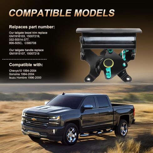 مقبض رفع الباب الخلفي مع إطار متوافق مع 1994-2004 Chevy S10 ، 1994-2004 GMC Sonoma ، 1996-2000 Isuzu Hombre استبدال غلاف Latch Patter Latch Cover Assembly 15007219 15007218 in Kuwait