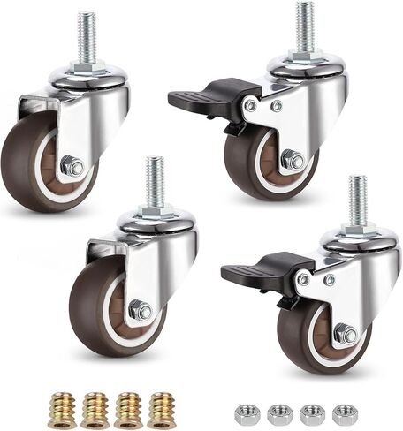 1.25 Inch Low Profile Furniture Casters, Mute Swivel Rubber Wheels with M6x15mm Stem Threaded Mini Casters, Load Capacity 150lbs in Kuwait