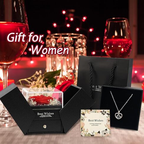 وردة محفوظة مع قلادة القلب - هدية روز الأبدية للنساء ، والهدايا الرومانسية للزوجة ، وصديقة ، وجدة ، وجدة ، وخطيب في عيد الميلاد ، والذكرى ، وعيد الأم ، عيد الميلاد in Kuwait