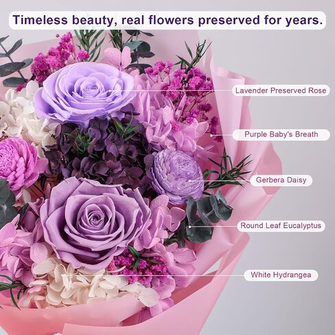 Forever Flowers for Delivery, Preserved Purple Roses Flowers Gift for Her, Mom, Wife, Women Birthday, Anniversary in Kuwait