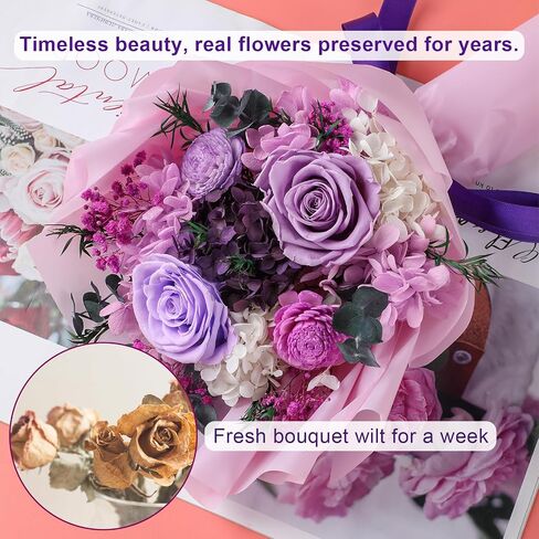 Forever Flowers for Delivery, Preserved Purple Roses Flowers Gift for Her, Mom, Wife, Women Birthday, Anniversary in Kuwait