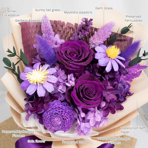 FYFS Preserved Flowers Bouquet, Eternal Flowers, Flowers Fresh Bbouquet Birthday, Real Rose Flowers Gift Used for Anniversary, Mother's Day,Valentine's Day (Purple) in Saudi Arabia