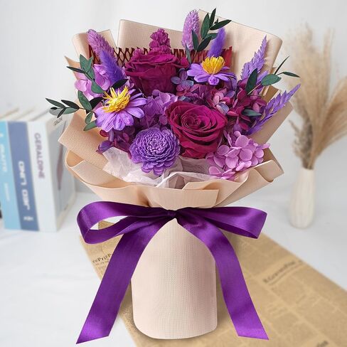 FYFS Preserved Flowers Bouquet, Eternal Flowers, Flowers Fresh Bbouquet Birthday, Real Rose Flowers Gift Used for Anniversary, Mother's Day,Valentine's Day (Purple) in Saudi Arabia