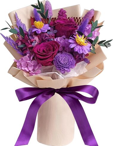 FYFS Preserved Flowers Bouquet, Eternal Flowers, Flowers Fresh Bbouquet Birthday, Real Rose Flowers Gift Used for Anniversary, Mother's Day,Valentine's Day (Purple) in Saudi Arabia