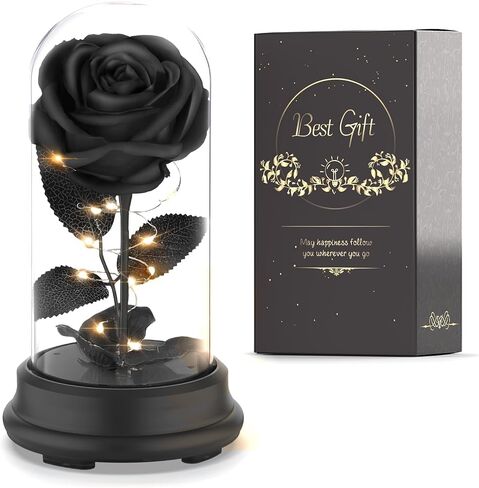 Forever Preserved Black Rose Birthday Gifts for Women,Eternal Flower Gifts for Mom,Wife,Grandma,Light Up Rose Flowers in A Dome,Black Flower Rose Presents for Birthday,Anniversary,Valentines in Saudi Arabia
