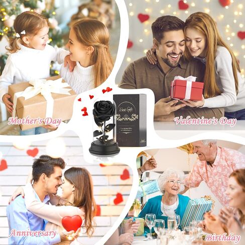 Forever Preserved Black Rose Birthday Gifts for Women,Eternal Flower Gifts for Mom,Wife,Grandma,Light Up Rose Flowers in A Dome,Black Flower Rose Presents for Birthday,Anniversary,Valentines in Saudi Arabia