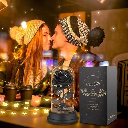Forever Preserved Black Rose Birthday Gifts for Women,Eternal Flower Gifts for Mom,Wife,Grandma,Light Up Rose Flowers in A Dome,Black Flower Rose Presents for Birthday,Anniversary,Valentines in Saudi Arabia