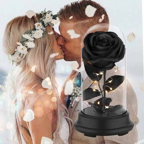 Forever Preserved Black Rose Birthday Gifts for Women,Eternal Flower Gifts for Mom,Wife,Grandma,Light Up Rose Flowers in A Dome,Black Flower Rose Presents for Birthday,Anniversary,Valentines in Saudi Arabia