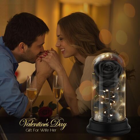 Forever Preserved Black Rose Birthday Gifts for Women,Eternal Flower Gifts for Mom,Wife,Grandma,Light Up Rose Flowers in A Dome,Black Flower Rose Presents for Birthday,Anniversary,Valentines in Saudi Arabia