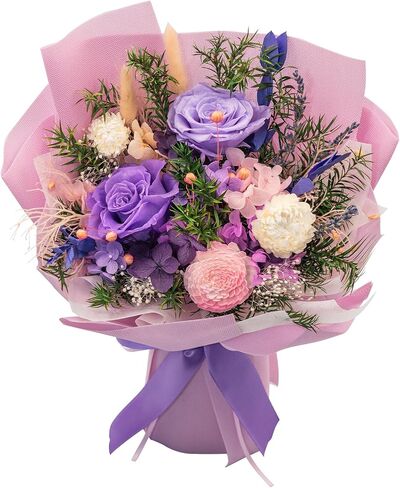 HUACHIPLUS Natural Eternal Flowers Gift: Preserved Flowers Bouquet, Valentine, Anniversary, Birthday, Mothers Day Flowers for her-Flowers for Delivery Prime-Purple Forever Flowers Bouquet (Lilac) in Saudi Arabia
