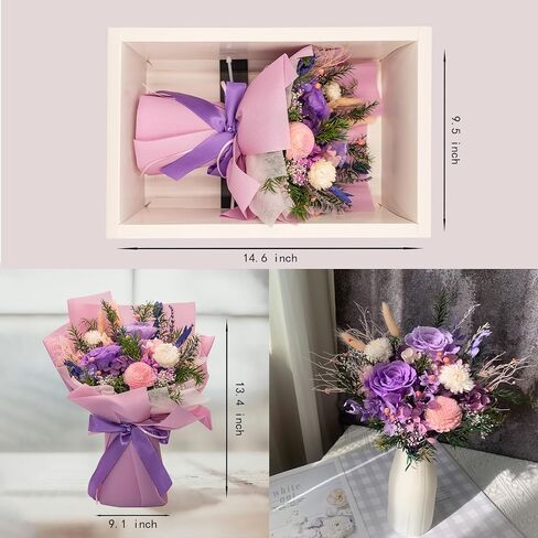 HUACHIPLUS Natural Eternal Flowers Gift: Preserved Flowers Bouquet, Valentine, Anniversary, Birthday, Mothers Day Flowers for her-Flowers for Delivery Prime-Purple Forever Flowers Bouquet (Lilac) in Saudi Arabia