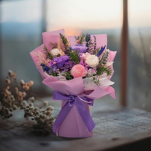 HUACHIPLUS Natural Eternal Flowers Gift: Preserved Flowers Bouquet, Valentine, Anniversary, Birthday, Mothers Day Flowers for her-Flowers for Delivery Prime-Purple Forever Flowers Bouquet (Lilac) in Saudi Arabia