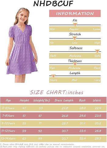 NHDBCUF Girls 'Swiss Dot Dress Kids Casual Babydoll v-Neck Flowy A Line Party Swing Mini Dresses لمدة 5-14 سنوات in Kuwait