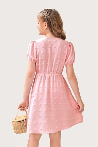 NHDBCUF Girls 'Swiss Dot Dress Kids Casual Babydoll v-Neck Flowy A Line Party Swing Mini Dresses لمدة 5-14 سنوات in Kuwait