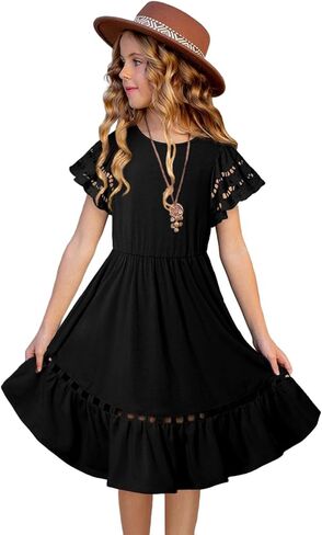 Blibean Tween Girls Aymbroidery Sleeve Dress Outfits Summer 6-15 Years in Saudi Arabia