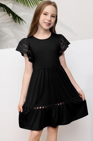 Blibean Tween Girls Aymbroidery Sleeve Dress Outfits Summer 6-15 Years in Saudi Arabia