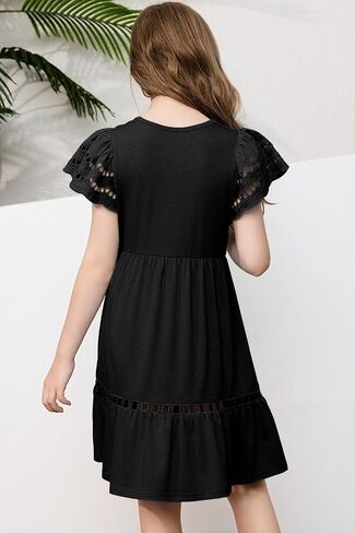 Blibean Tween Girls Aymbroidery Sleeve Dress Outfits Summer 6-15 Years in Saudi Arabia