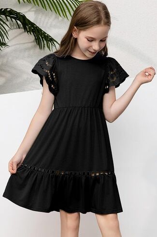 Blibean Tween Girls Aymbroidery Sleeve Dress Outfits Summer 6-15 Years in Saudi Arabia