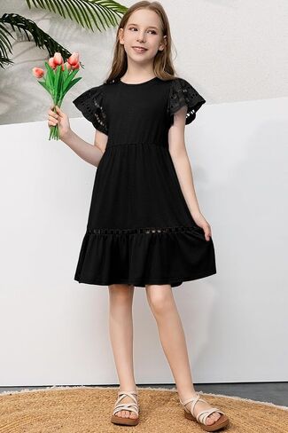 Blibean Tween Girls Aymbroidery Sleeve Dress Outfits Summer 6-15 Years in Saudi Arabia