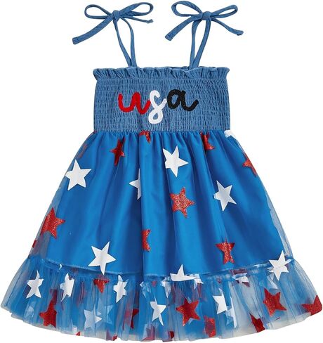 Kuriozud 4th of July Toddler Girl Outfit الرابع من يوليو الولايات المتحدة الأمريكية السباغيتي حزام اللباس الأطفال in Saudi Arabia
