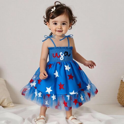 Kuriozud 4th of July Toddler Girl Outfit الرابع من يوليو الولايات المتحدة الأمريكية السباغيتي حزام اللباس الأطفال in Saudi Arabia