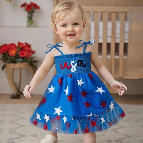 Kuriozud 4th of July Toddler Girl Outfit الرابع من يوليو الولايات المتحدة الأمريكية السباغيتي حزام اللباس الأطفال in Saudi Arabia