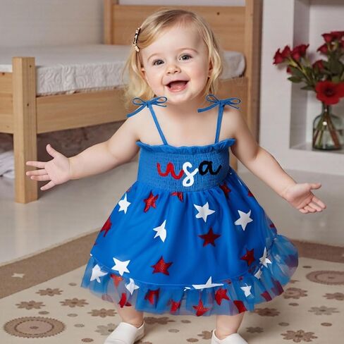 Kuriozud 4th of July Toddler Girl Outfit الرابع من يوليو الولايات المتحدة الأمريكية السباغيتي حزام اللباس الأطفال in Saudi Arabia
