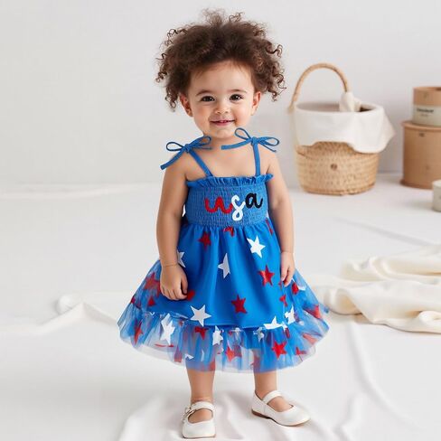 Kuriozud 4th of July Toddler Girl Outfit الرابع من يوليو الولايات المتحدة الأمريكية السباغيتي حزام اللباس الأطفال in Saudi Arabia