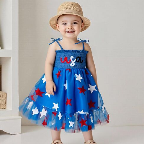 Kuriozud 4th of July Toddler Girl Outfit الرابع من يوليو الولايات المتحدة الأمريكية السباغيتي حزام اللباس الأطفال in Saudi Arabia