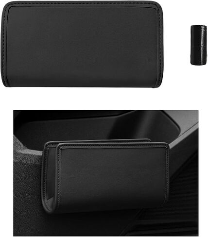 Car Trash Can, Leather Foldable Hanging Trash Bag, Multi-Function Mini Storage Box Garbage Can for Car Back Seats and Side Door, Black in Kuwait