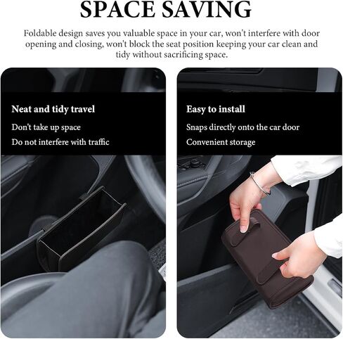 Car Trash Can, Leather Foldable Hanging Trash Bag, Multi-Function Mini Storage Box Garbage Can for Car Back Seats and Side Door, Black in Kuwait