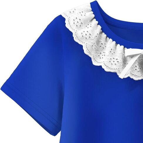 LQSZ Girls Lightgowns Lace Lace Short Sleeve Sleepwear Bow Tie Victorian Princess Pajamas Nightdress 3-12 in Kuwait