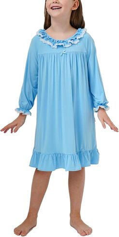 Bamboo Viscose Girls Nightgowns Toddler Long Sleeve Lace Casual Kids Pajama Dress for Girls in Kuwait