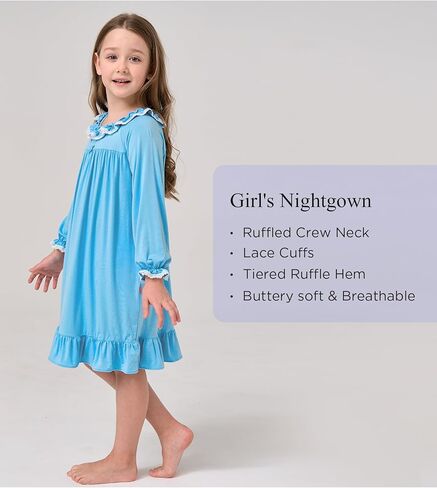 Bamboo Viscose Girls Nightgowns Toddler Long Sleeve Lace Casual Kids Pajama Dress for Girls in Kuwait