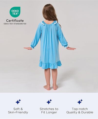 Bamboo Viscose Girls Nightgowns Toddler Long Sleeve Lace Casual Kids Pajama Dress for Girls in Kuwait