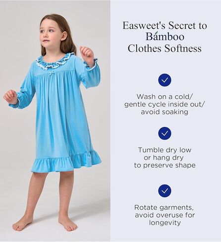 Bamboo Viscose Girls Nightgowns Toddler Long Sleeve Lace Casual Kids Pajama Dress for Girls in Kuwait