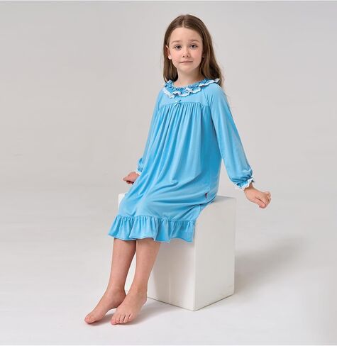 Bamboo Viscose Girls Nightgowns Toddler Long Sleeve Lace Casual Kids Pajama Dress for Girls in Kuwait