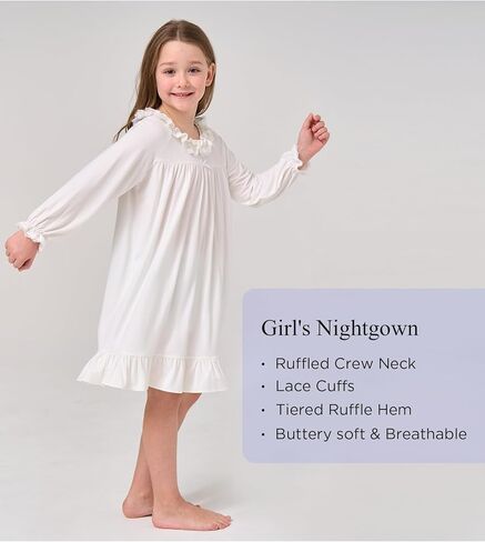 Bamboo Viscose Girls Nightgowns Toddler Long Sleeve Lace Casual Kids Pajama Dress for Girls in Saudi Arabia