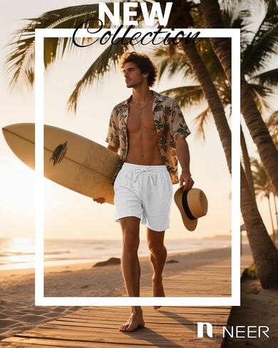 Neer 3 Pack Men's Cotton Linen Shorts Elastic Waist Drawstring Summer Casual Beach Shorts with Pockets in Kuwait