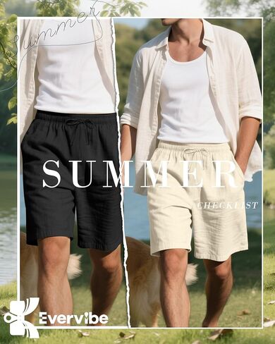 3 Pack Men's Cotton Linen 9" Inseam Shorts Drawstring Elastic Waist Beach Casual Summer Bermuda with Pockets in Saudi Arabia
