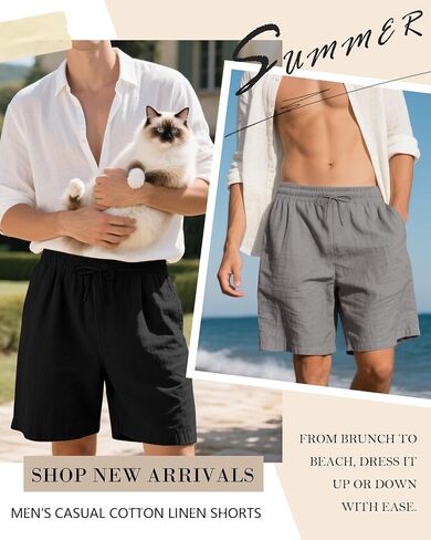 3 Pack Men's Cotton Linen 9" Inseam Shorts Drawstring Elastic Waist Beach Casual Summer Bermuda with Pockets in Saudi Arabia
