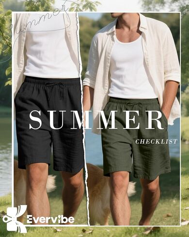 3 Pack Men's Cotton Linen 9" Inseam Shorts Drawstring Elastic Waist Beach Casual Summer Bermuda with Pockets in Saudi Arabia